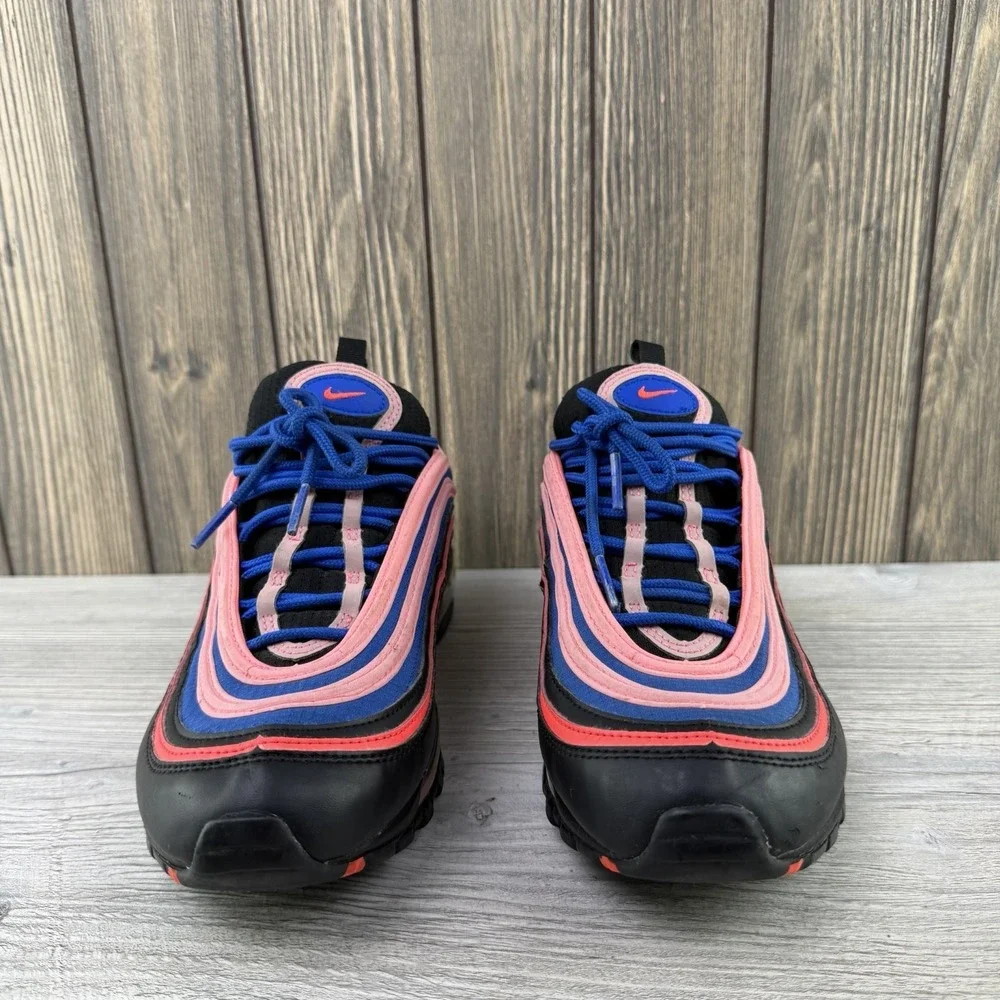 Nike Air Max 97 (GS) Low Top Sneakers Black Flash Crimson Racer Blue 7Y